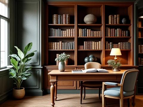 Estante clássica com acabamento craquelê elegante para um escritório