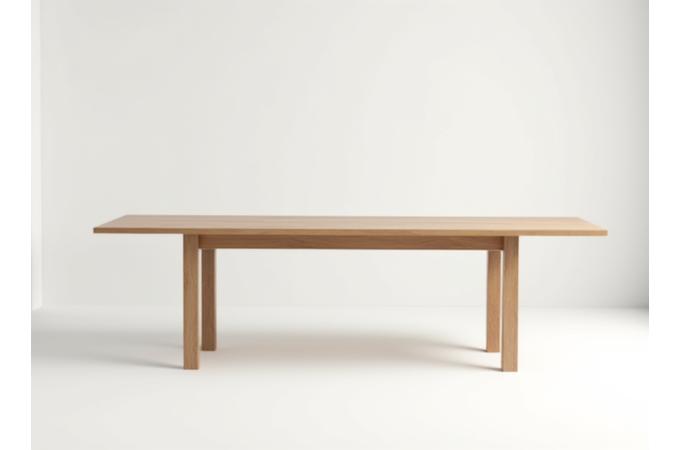 Mesa de jantar de carvalho português com acabamento natural, vista 3D