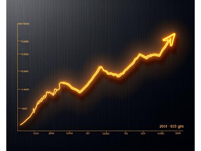 Gráfico de linha estilo financeiro sobre um fundo escuro e sofisticado, mostrando um crescimento constante no valor de ativos ao longo do tempo. A linha de valorização é dourada, e a grade é sutil e elegante. Representa o aumento de valor dos móveis de edição limitada.